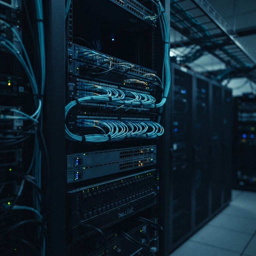 Fiber patch panels, network switches and storage arrays supporting a professional video system