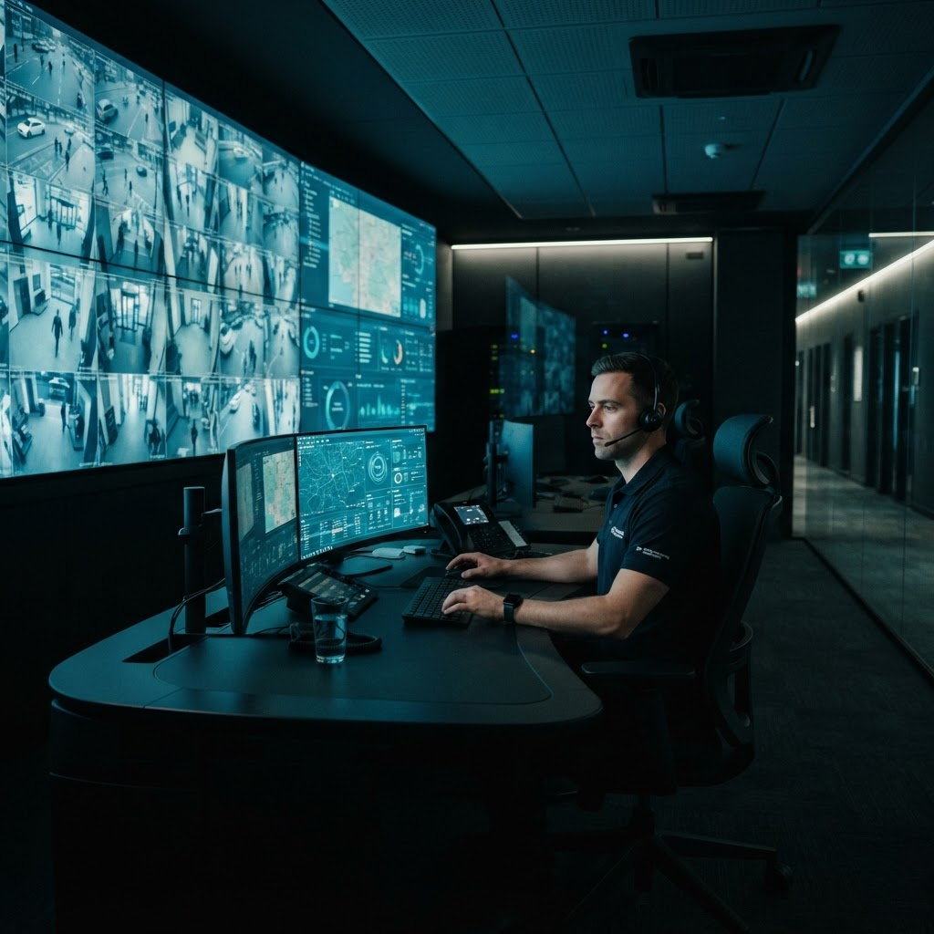 Operator monitoring a video management system across a multi-monitor video wall